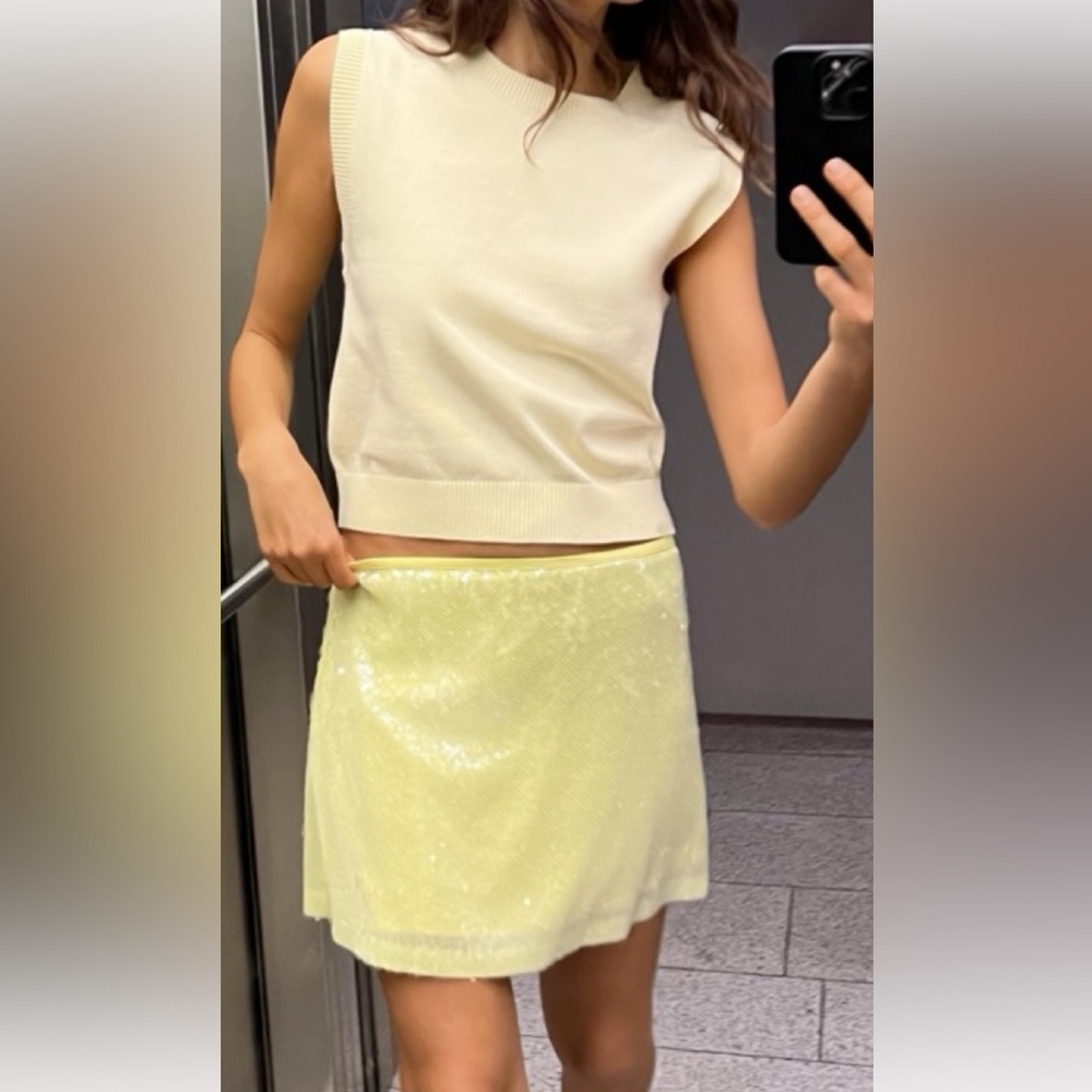 Elegant Cream and Yellow Sequin Skirt